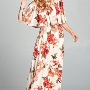 Pink Off The Shouler Floral Maxi Dress